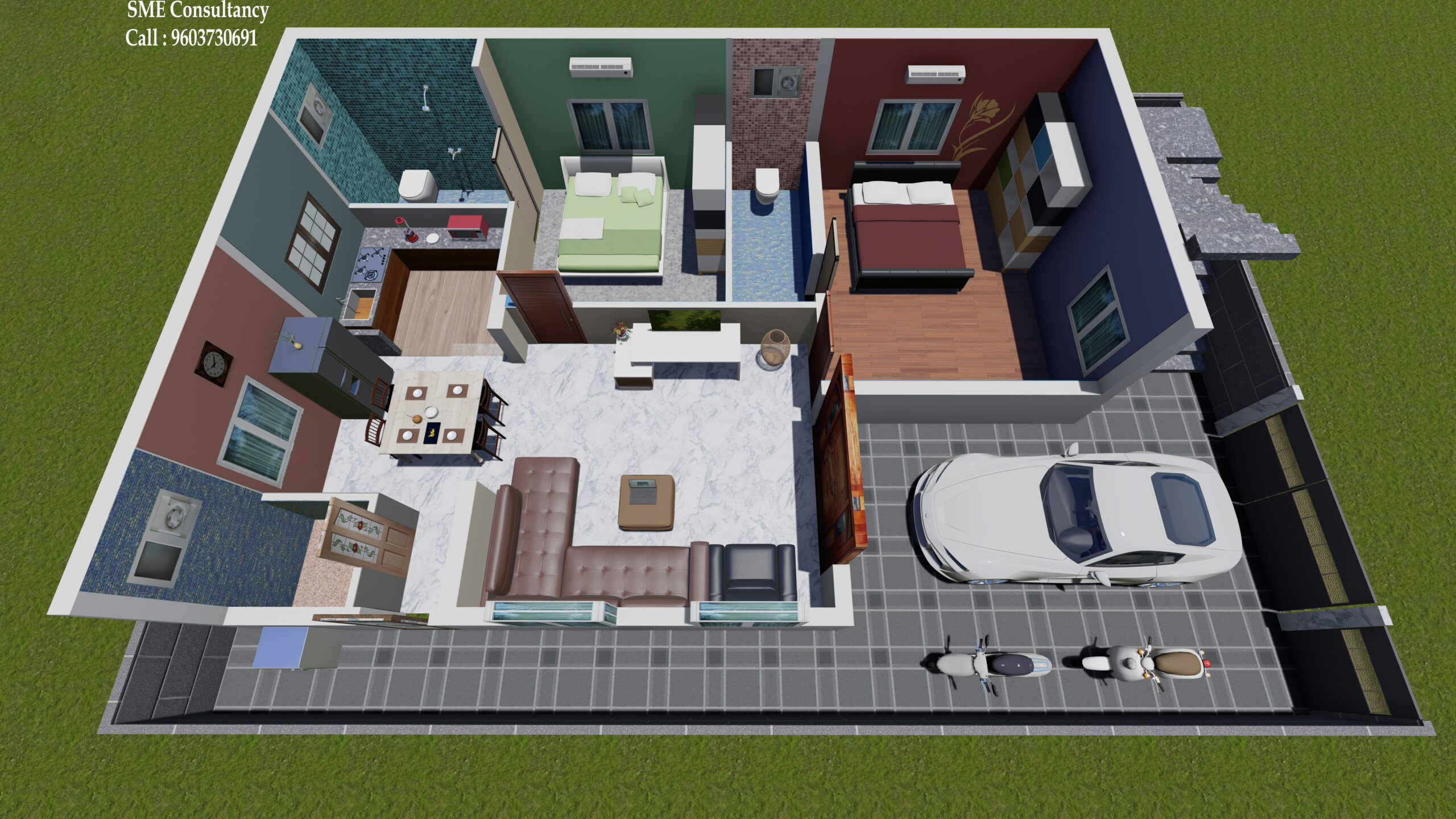3D furnished house floor plan visualization