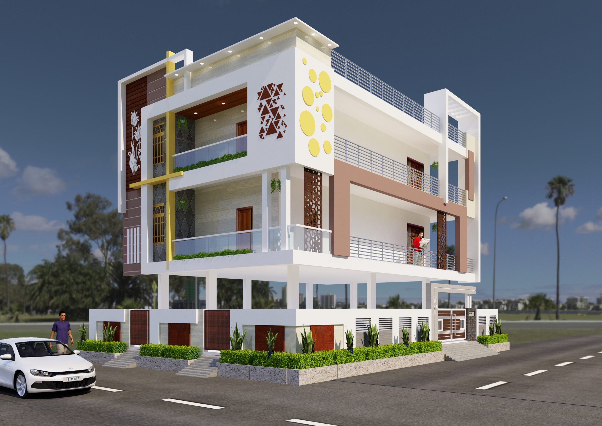 Modern multi-storey residential house elevation