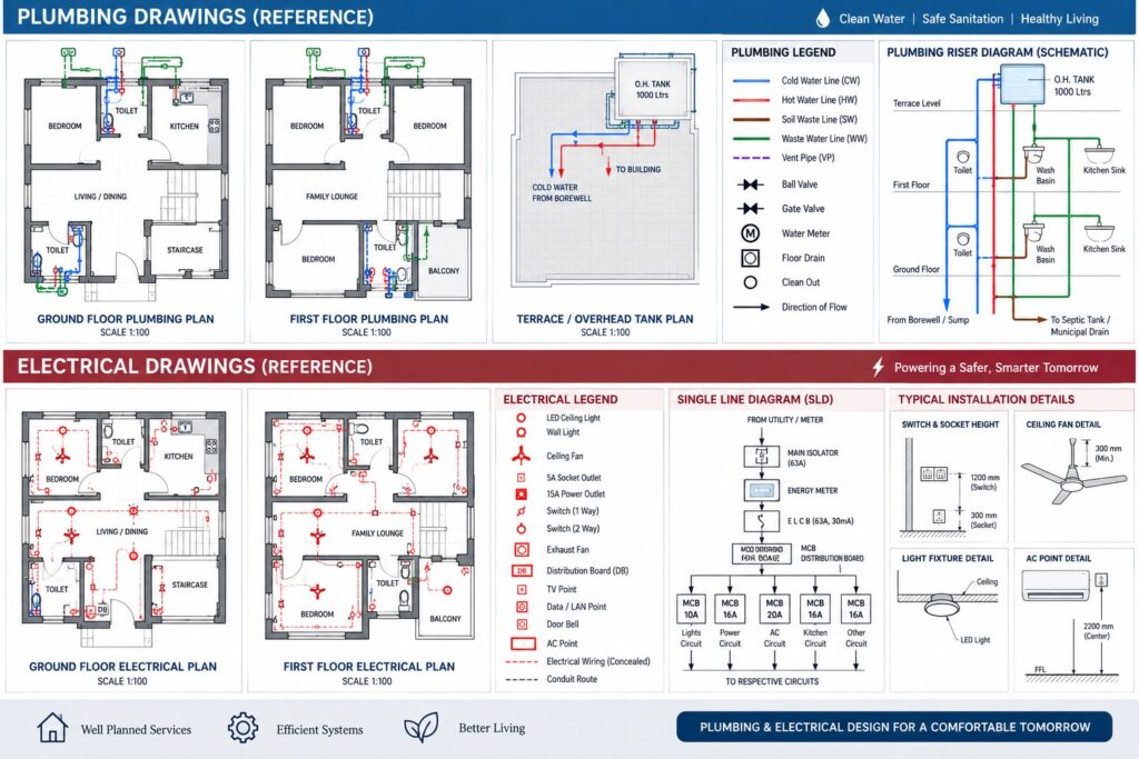 Reference electrical and plumbing layout drawings