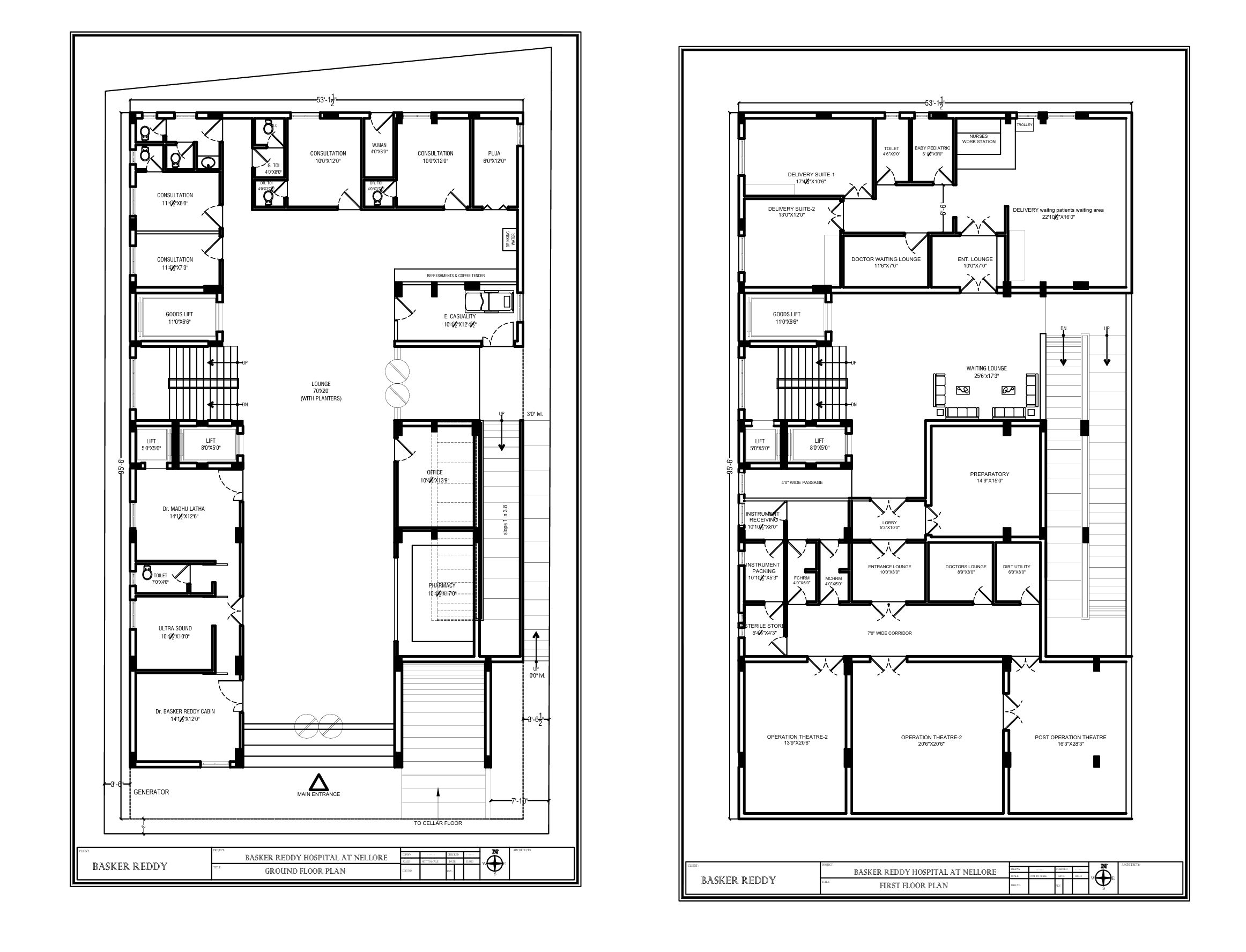 Commercial building ground and first floor plans