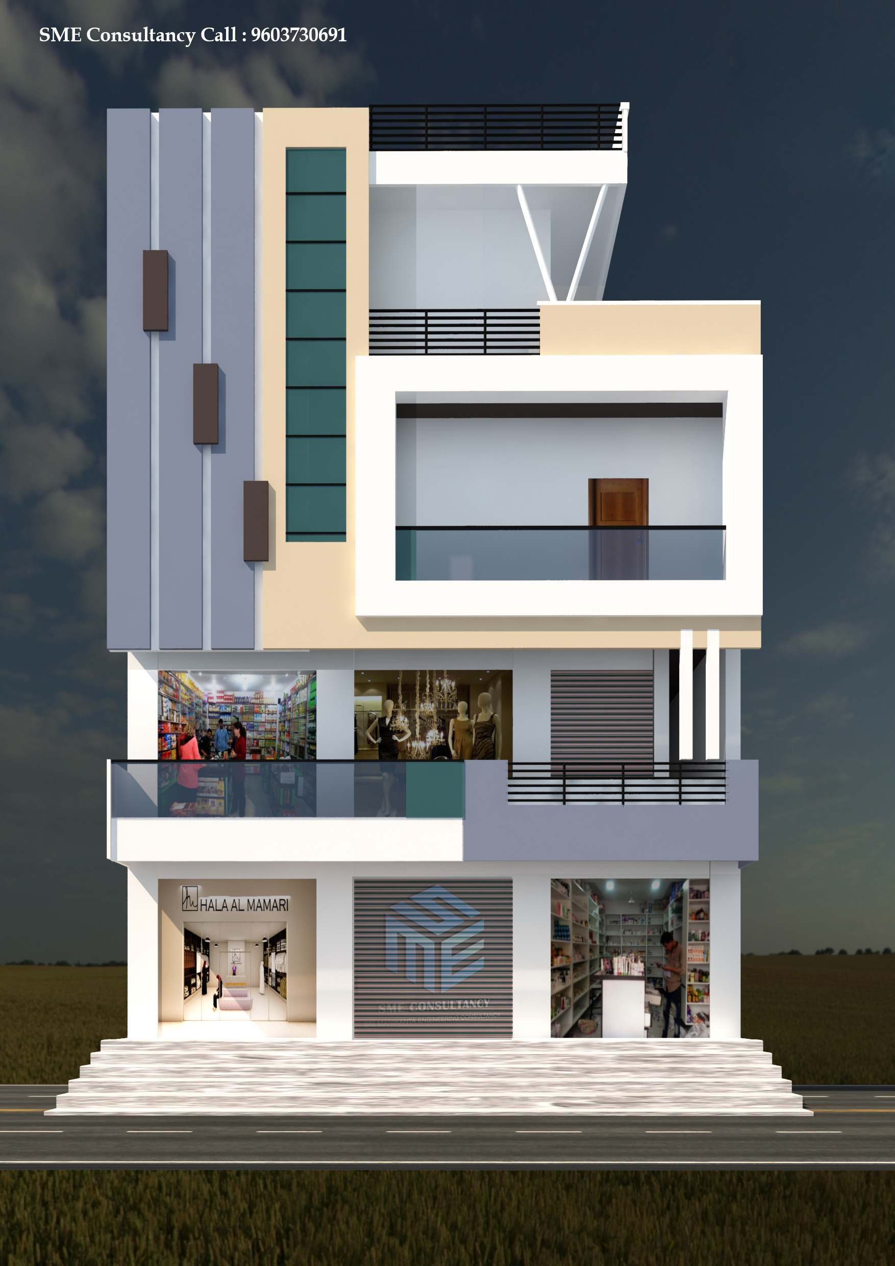 G+2 house elevation — Design 12 — SME Consultancy