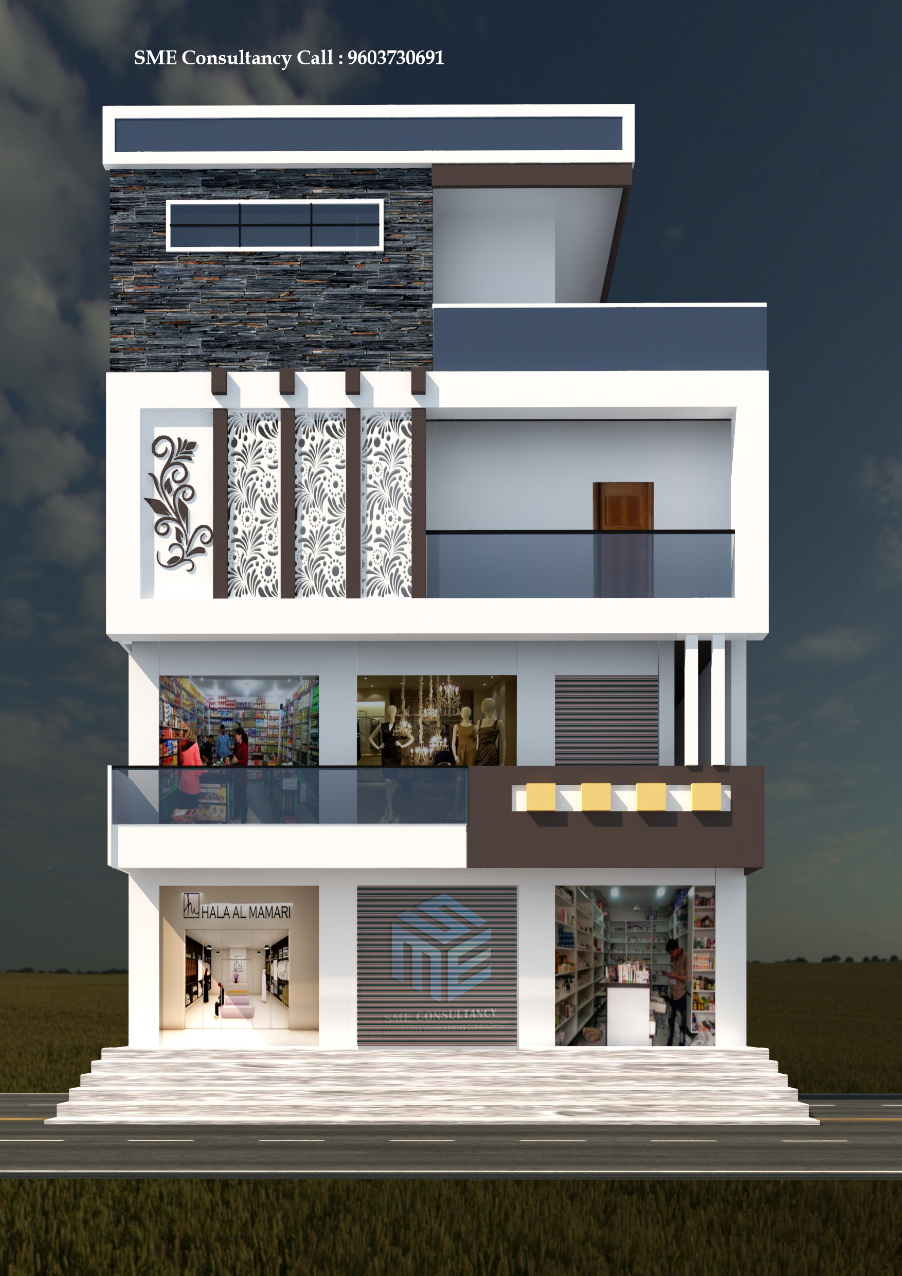 G+2 house elevation — Design 13 — SME Consultancy