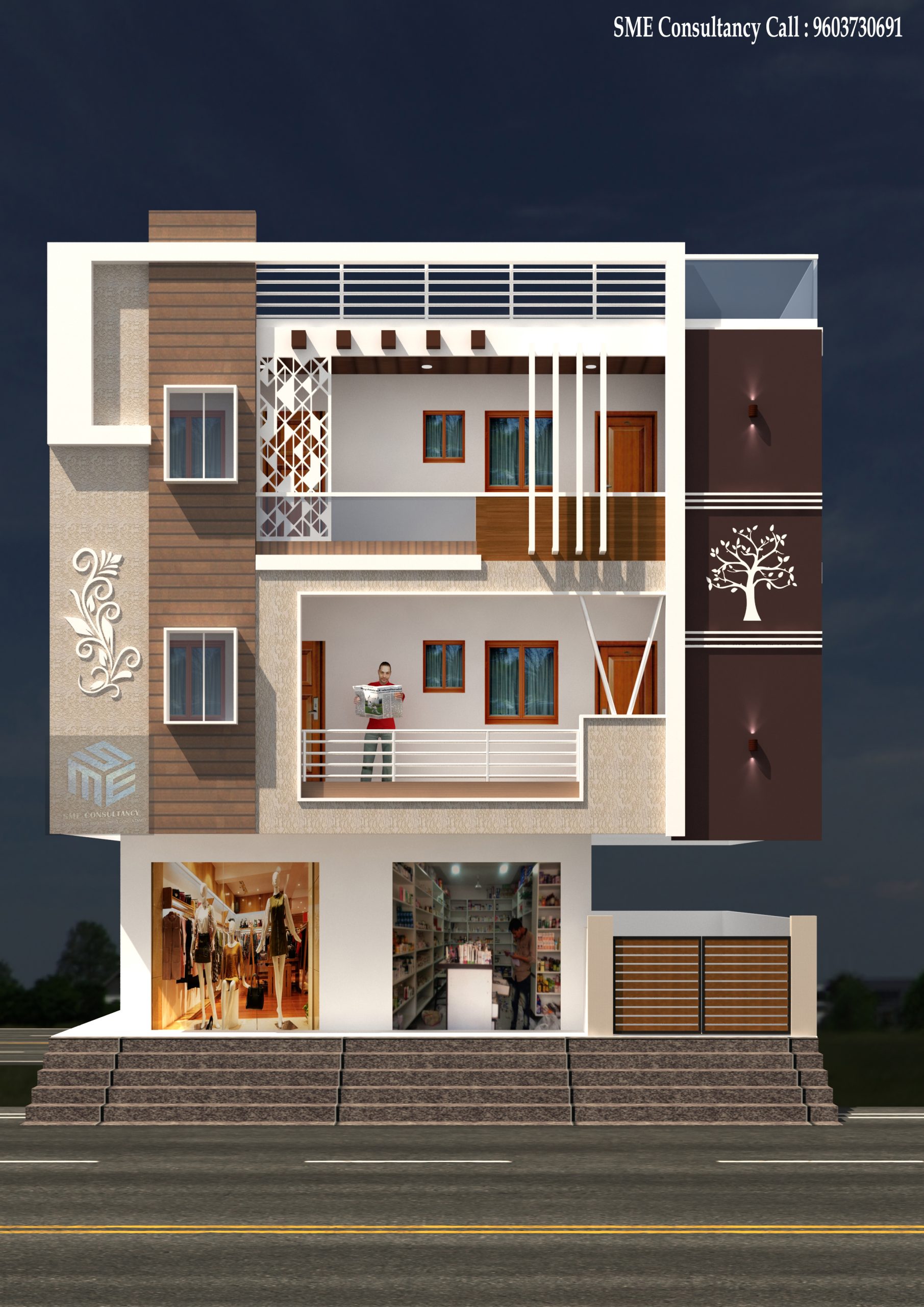 G+2 house elevation — Design 7 — SME Consultancy