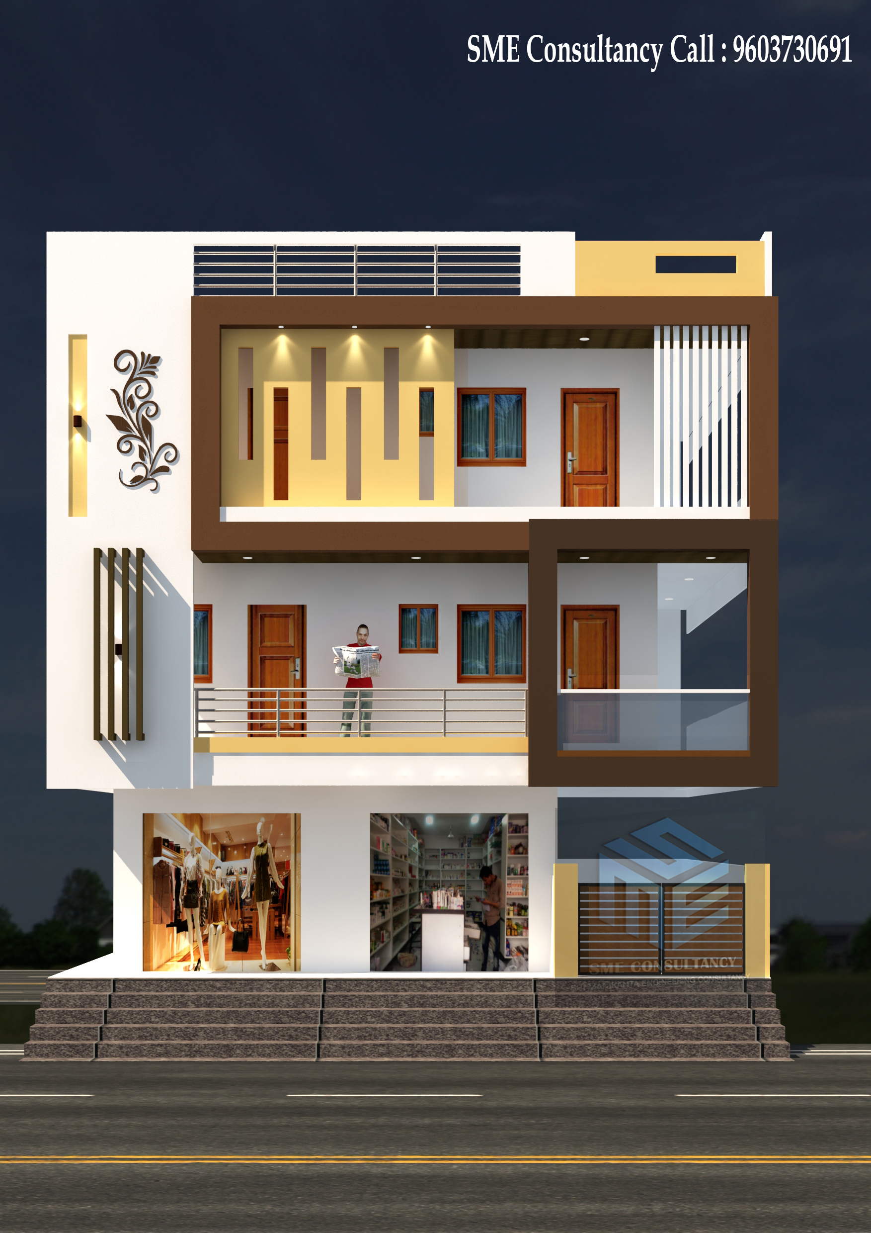 G+2 house elevation — Design 8 — SME Consultancy