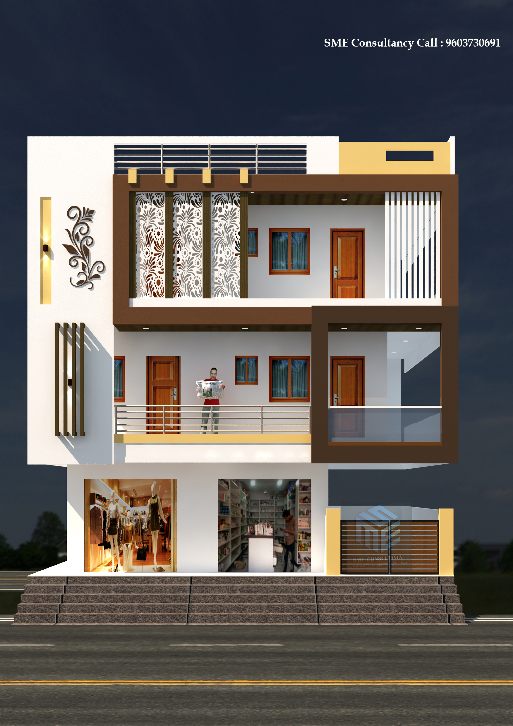 G+2 house elevation — Design 9 — SME Consultancy