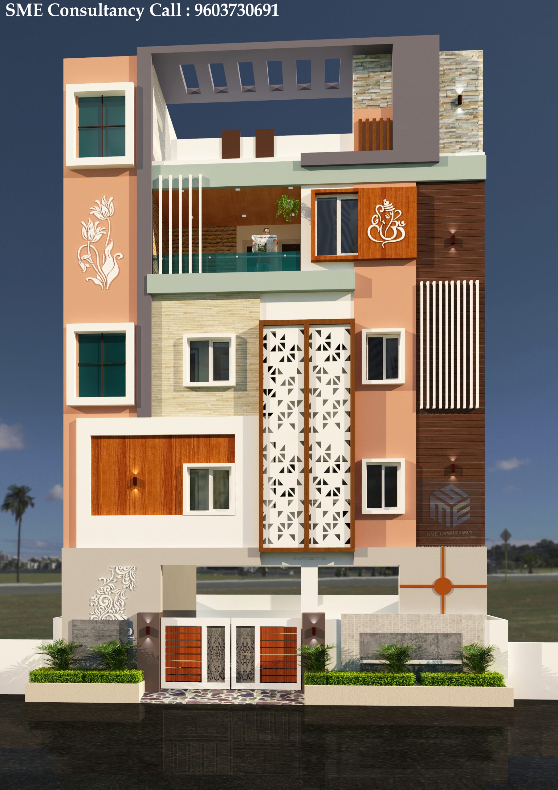 G+3 house elevation — Design 13 — SME Consultancy