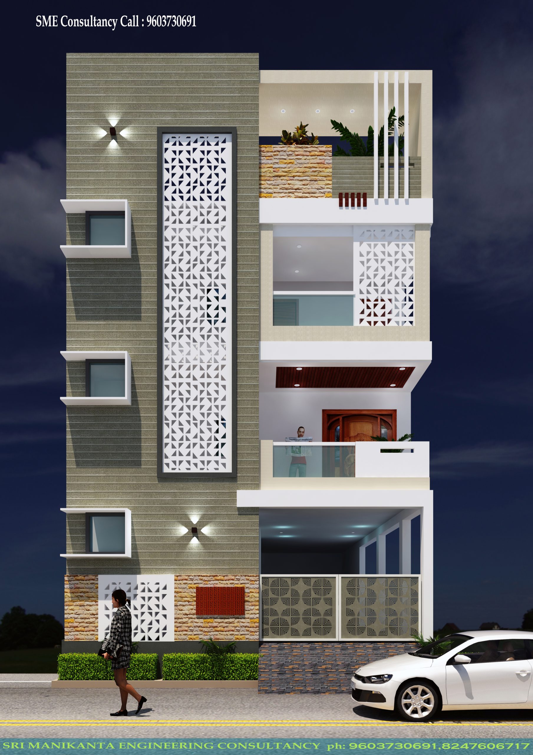G+3 house elevation — Design 4 — SME Consultancy