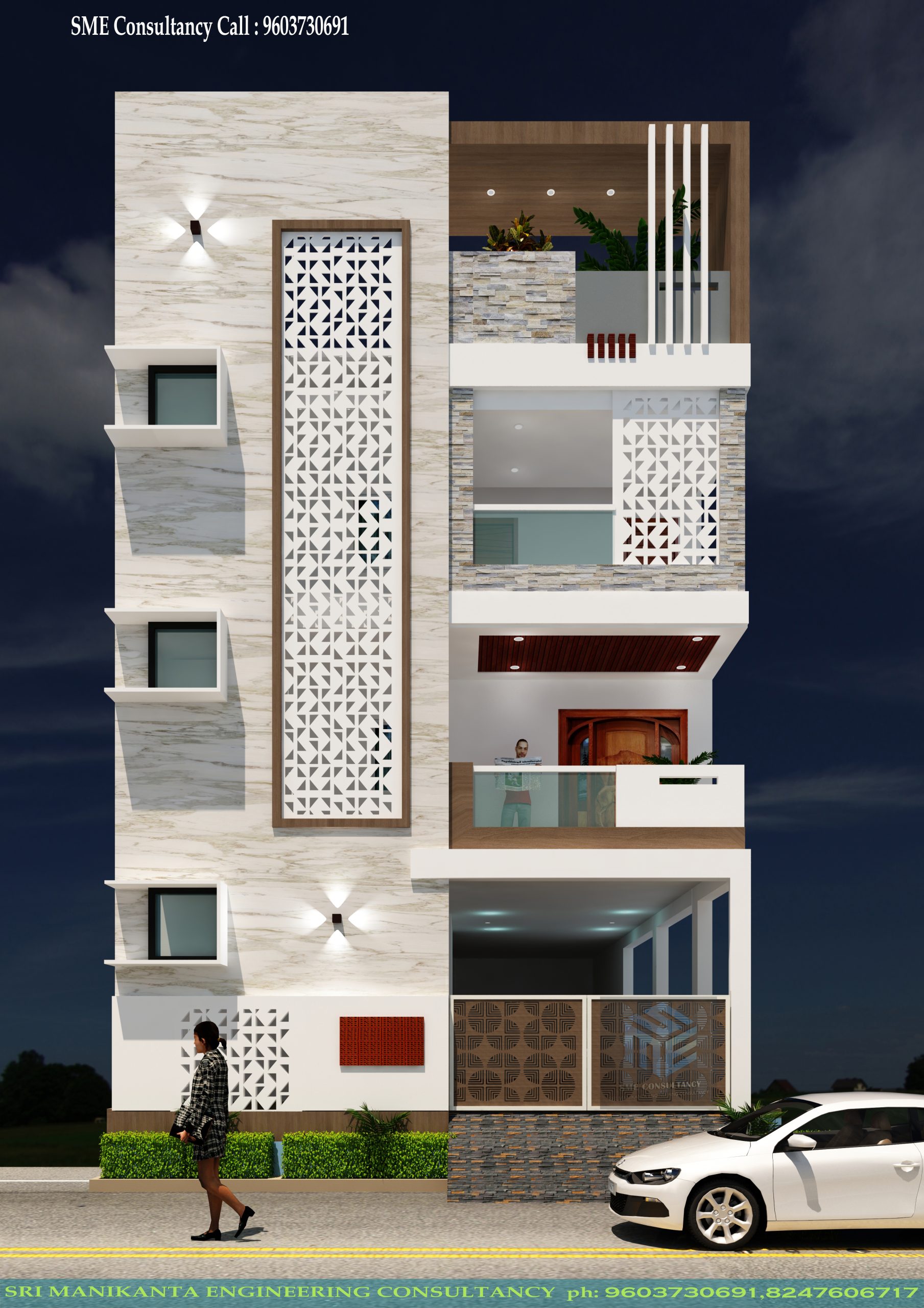 G+3 house elevation — Design 5 — SME Consultancy